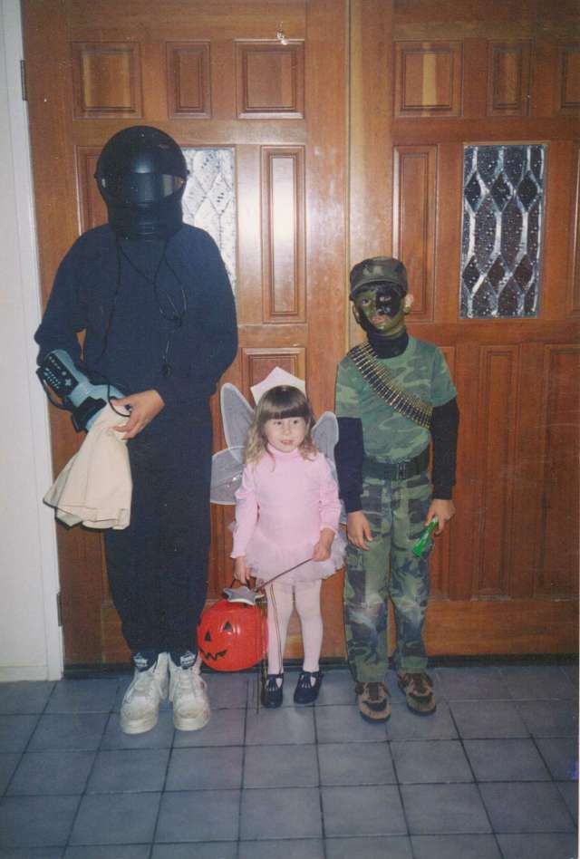 Three kids together Halloween 1994 - An Alien, G I Joe and a Sweet Little Pink Fairy!!  All I had to buy were the fairy wing, a plastic wand and face make-up! (c) copyright Sherri Matthews 2013